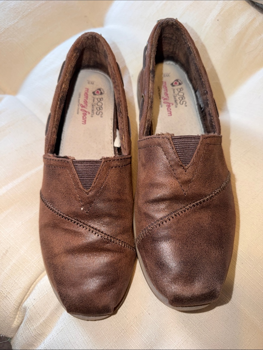 Bob's Skechers Chill Luxe Brown Leather Women's Slip On Flats Shoes Size 8